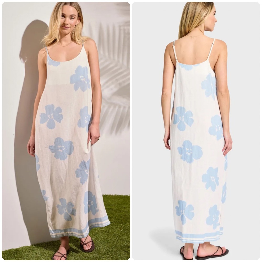 Academy Womens Bronson Linen Blend Floral Coastal Boho Maxi Slip Dress Size L